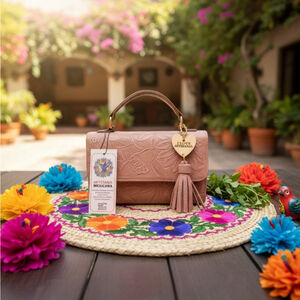 Rose Pink Sunflower Embossed Tooled Artisan LEATHER Crossbody Handbag Purse